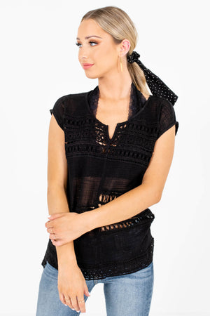 Black High-Low Hem Boutique Tops for Women