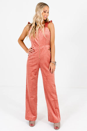 Women's Pink Zipper Front Boutique Overall Jumpsuits 