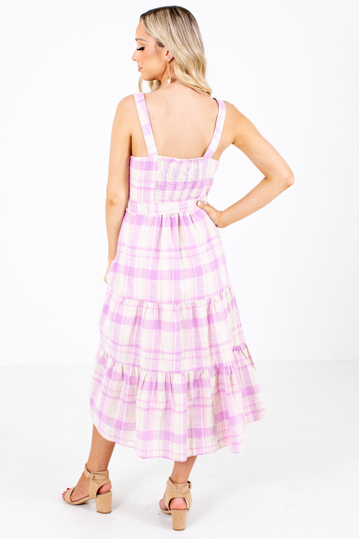 Women's Pink Button-Up Bodice Boutique Midi Dress