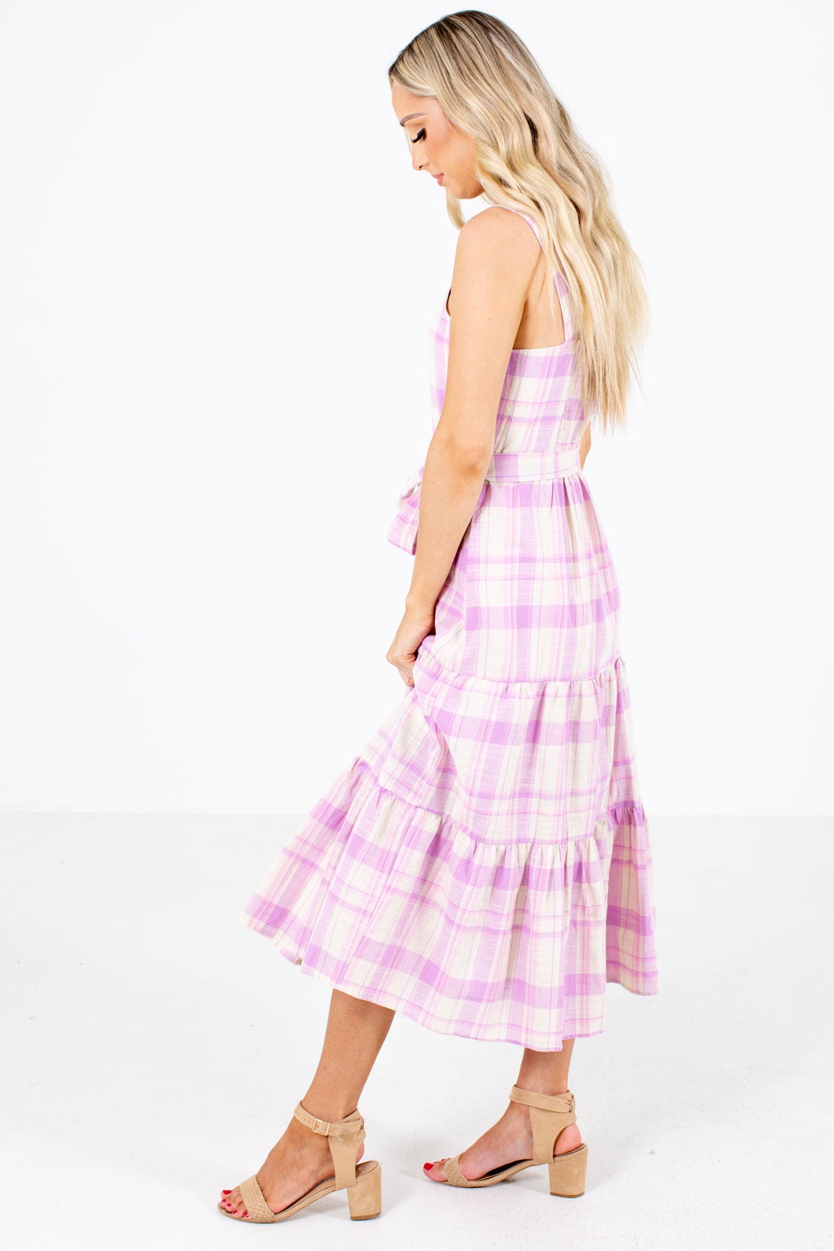 Women's Pink Partially Lined Boutique Midi Dress