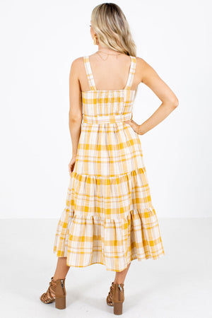 Women's Yellow Square Neckline Boutique Midi Dress