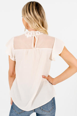 Women's Cream Flutter Sleeve Boutique Blouse