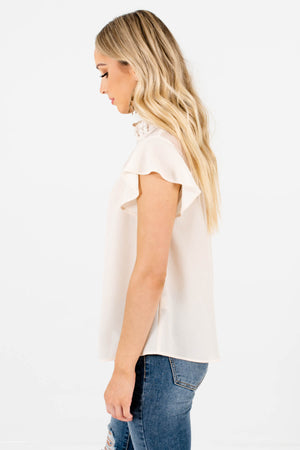 Cream Embroidered Boutique Blouses for Women