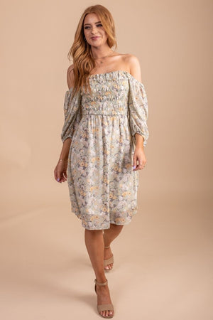 sage green dress with floral print