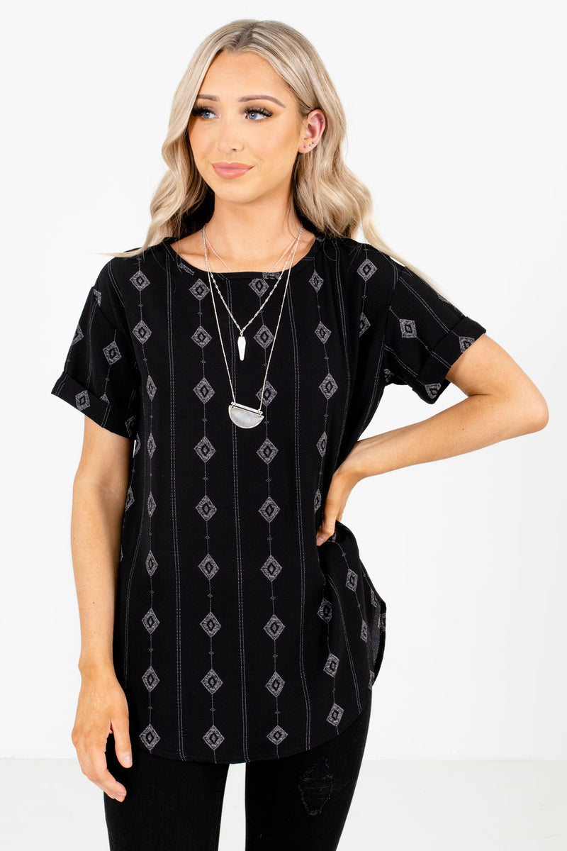 Diamond in the Rough Black Patterned Blouse