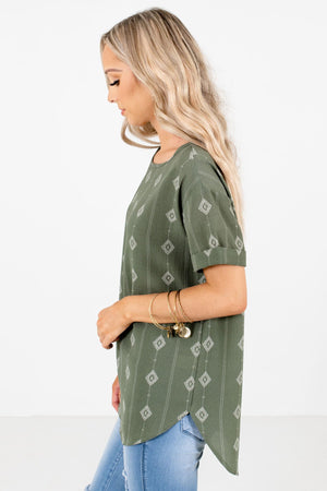 Sage Green Cuffed Sleeve Boutique Tops for Women
