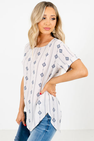 White Cuffed Sleeve Boutique Tops for Women