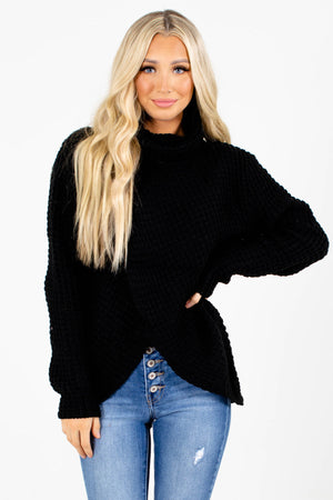 Black Decorative Button Boutique Sweaters for Women