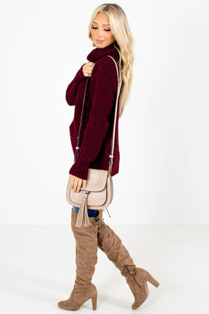 Women's Burgundy High-Low Hem Boutique Sweater