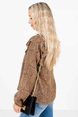 Brown V-Neckline Boutique Blouses for Women
