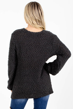 Women's Dark Gray Sweater with Popcorn Knit