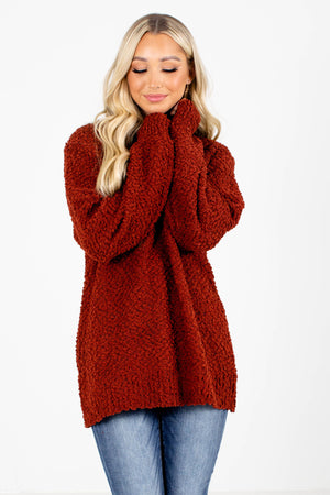 Women's Rust Red Popcorn Knit Sweater
