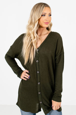 Women’s Olive Green High-Quality Knit Material Boutique Tops