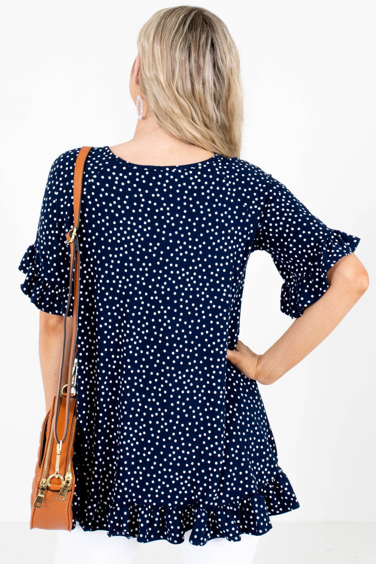 Women's Navy Blue Ruffle Accented Boutique Blouse