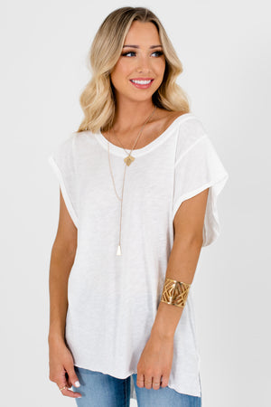 White High-Low Hem Boutique T-Shirts for Women