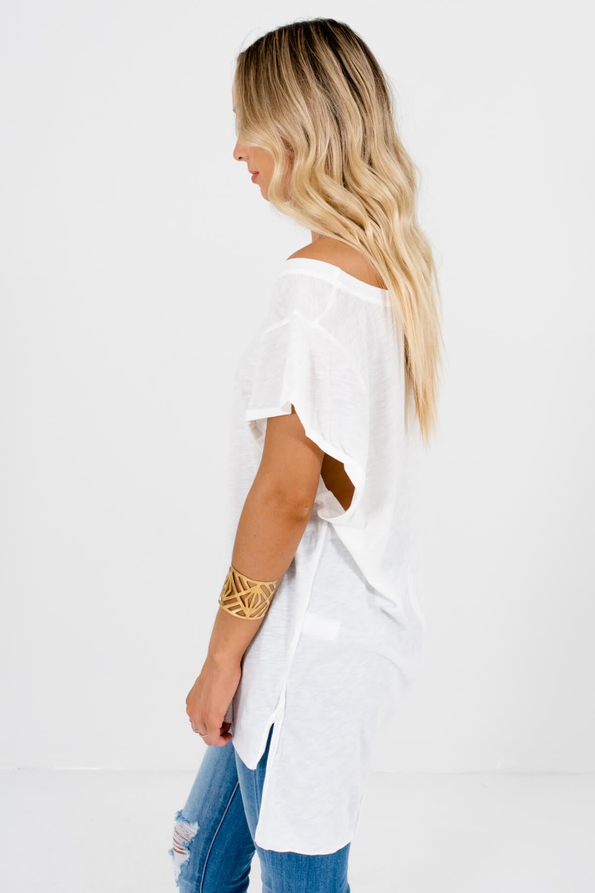White Relaxed Oversized Fit Boutique T-Shirts for Women