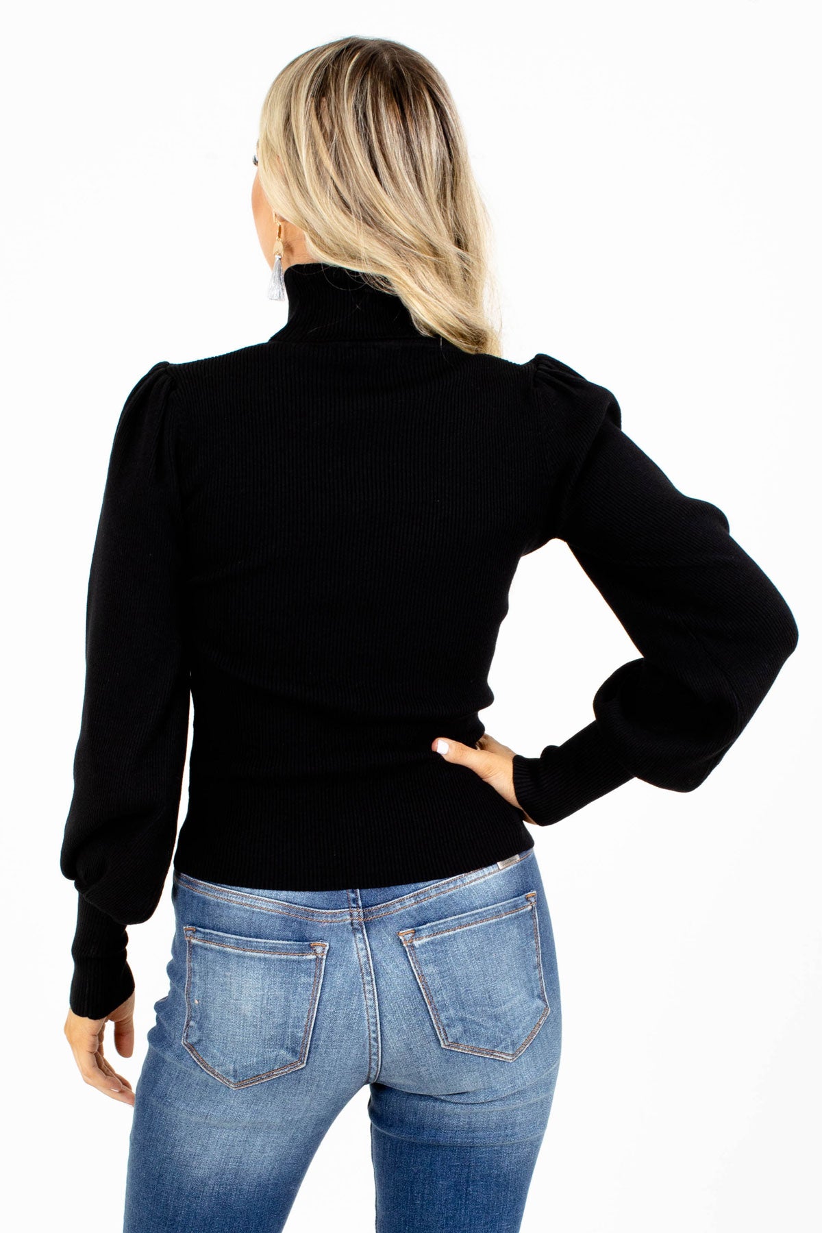 Black Cozy Fall Top with Puff Sleeves