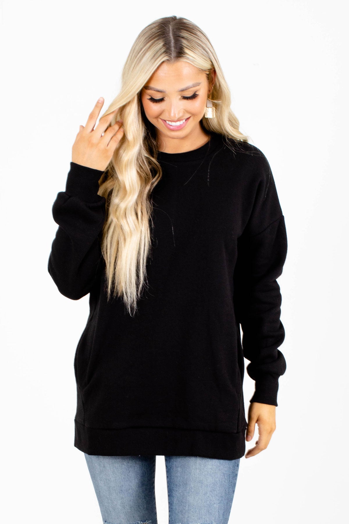 Black Fleece-Lined Boutique Hoodies for Women 