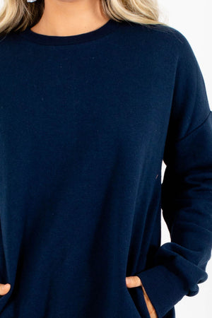 Navy Fleece Lined Crewneck Sweatshirt