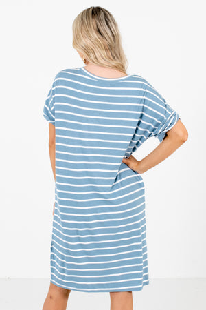 Women's Blue Striped Patterned Boutique Mini Dress