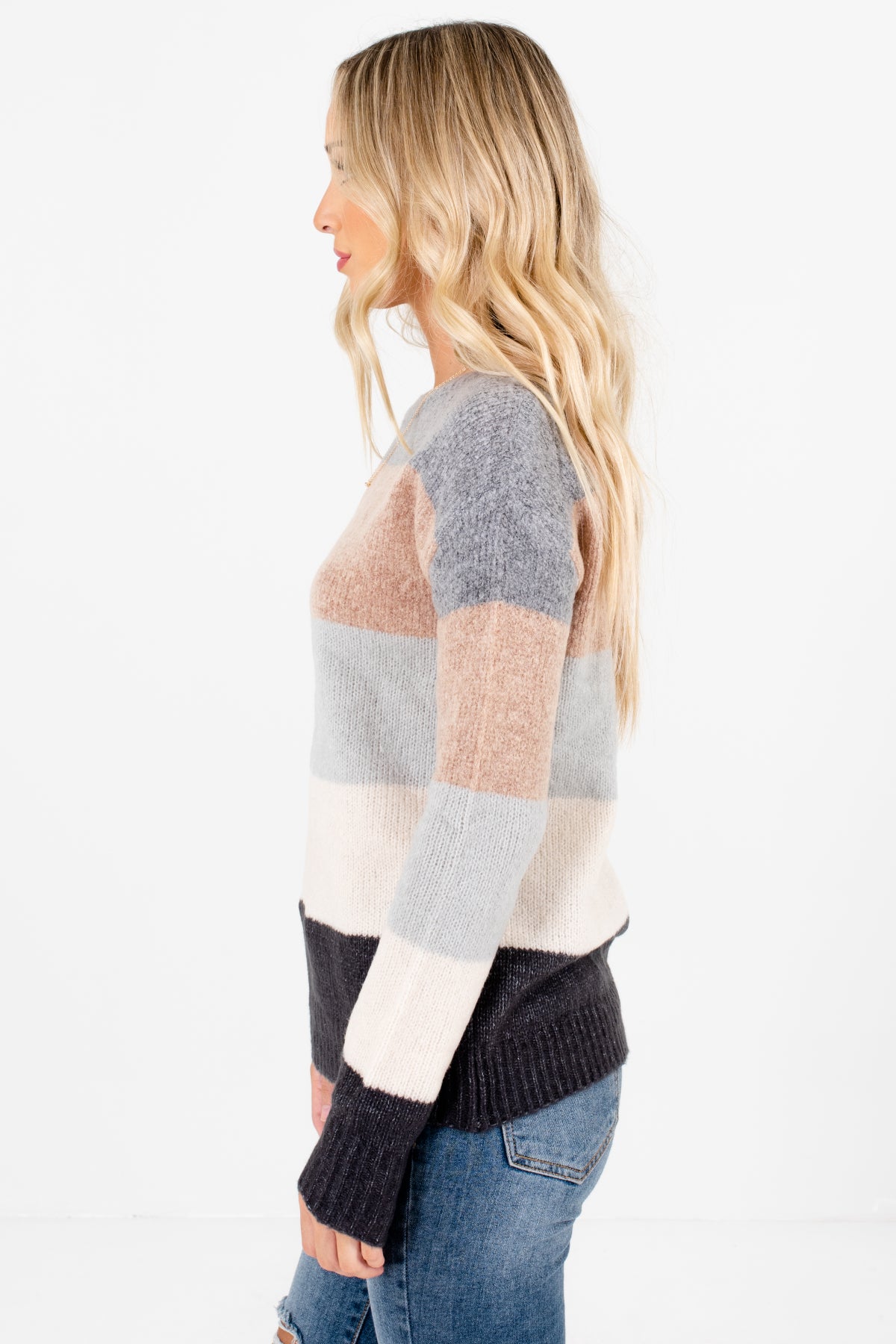 Women's Gray Long Sleeve Boutique Sweaters 