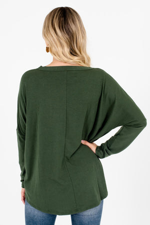 Women's Olive Green Tie Front Detail Boutique Tops