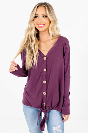 Purple Button-Up Front Boutique Tops for Women