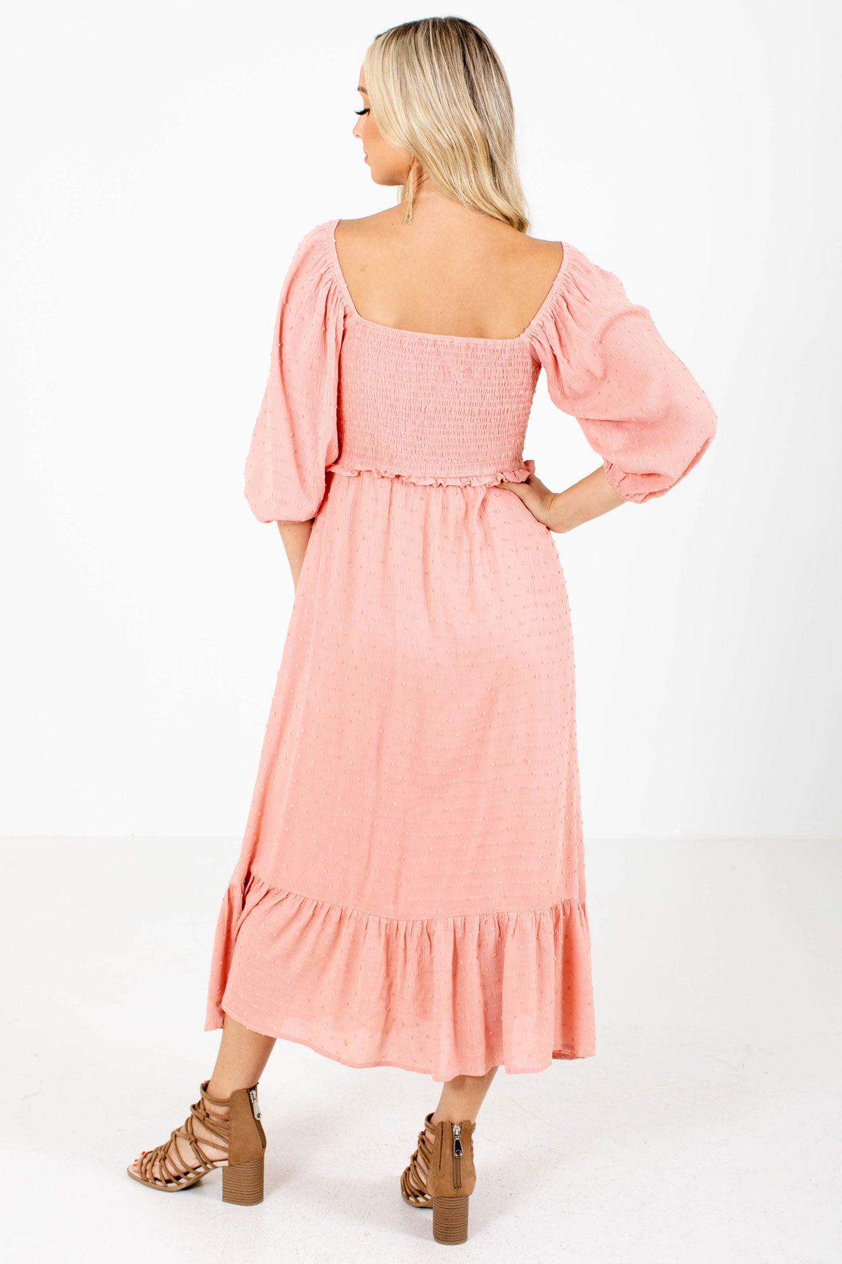 Women's Pink Swiss Dot Material Boutique Maxi Dress