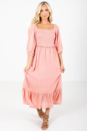 Pink Smocked Bodice Boutique Maxi Dresses for Women
