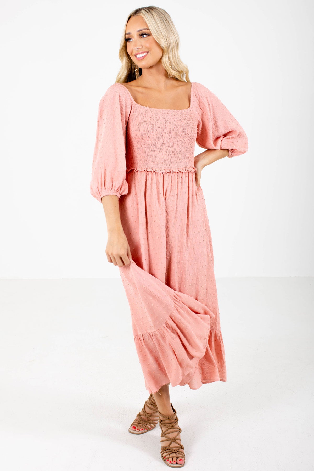 Women's Pink Partially Lined Boutique Maxi Dress