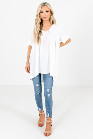Women's White Lightweight Material Boutique Blouse