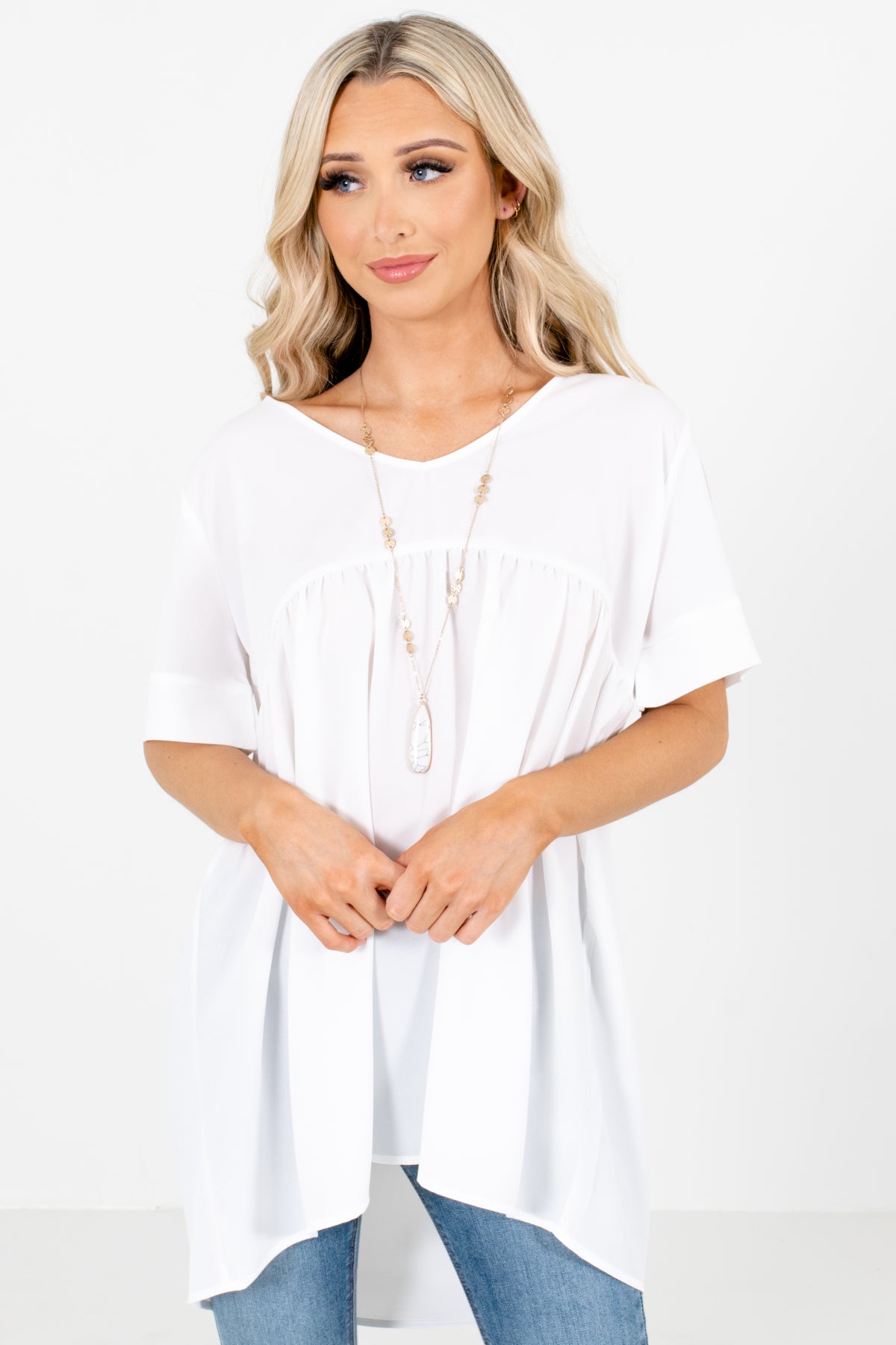 White Casual Everyday Boutique Blouses for Women