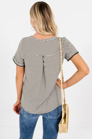 Olive Green White Striped T-Shirts and Tops for Women