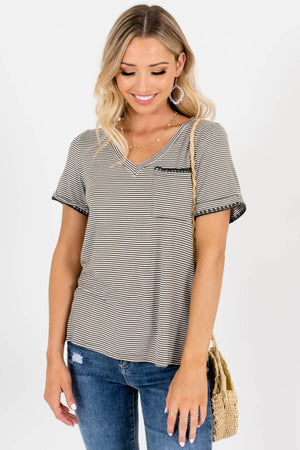 Olive Green White Striped T-Shirt Affordable Online Boutique