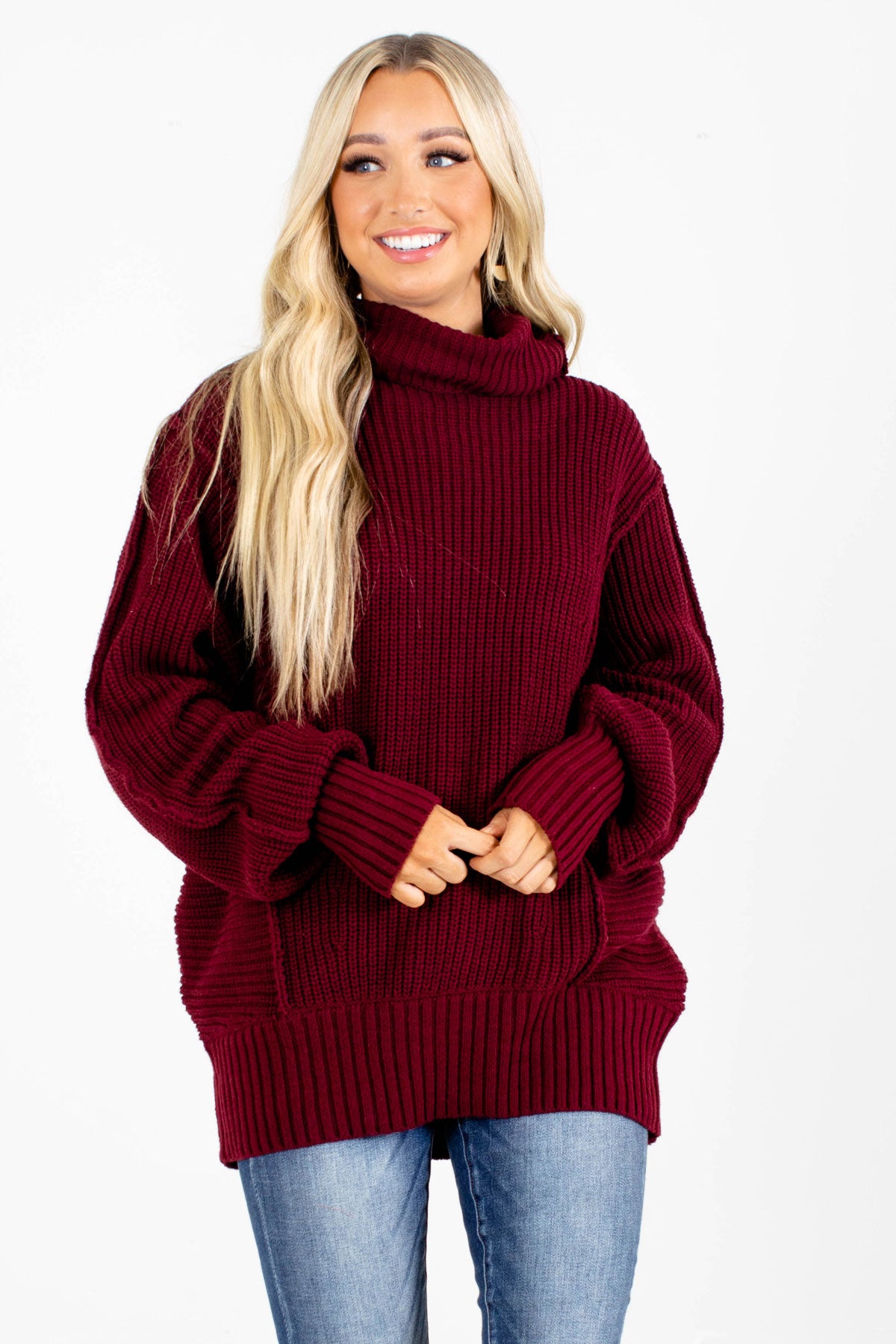 Turtleneck Oversized Sweater in Burgundy