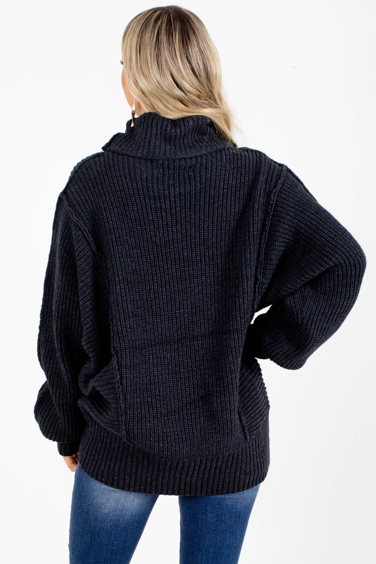 Boutique Sweater with High Neck and Ribbed Knit