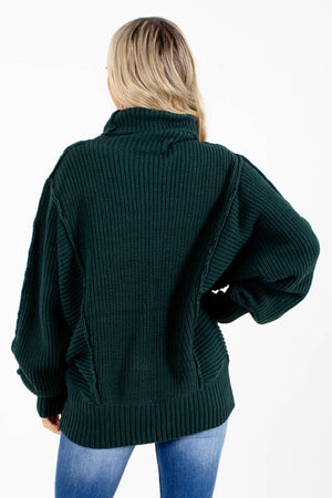 Turtleneck Knit Sweater in Dark Teal Green for Women