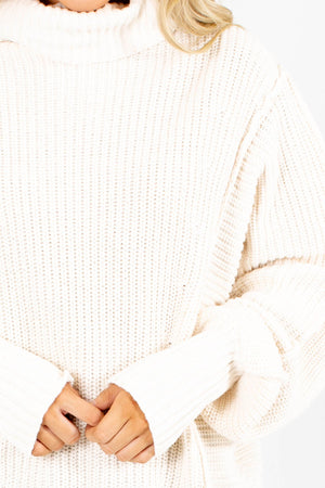 Turtleneck Knit Sweater in Cream for Women