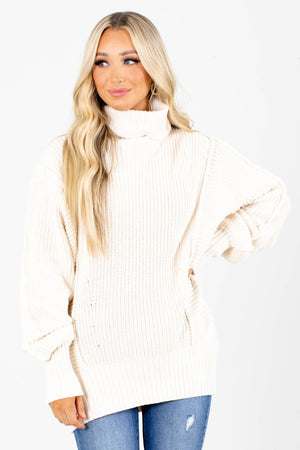 Cream Oversized Sweater with High Neck