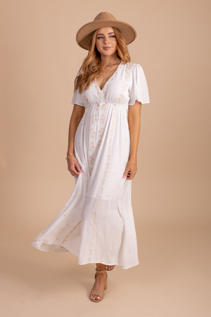 short sleeve white midi dress