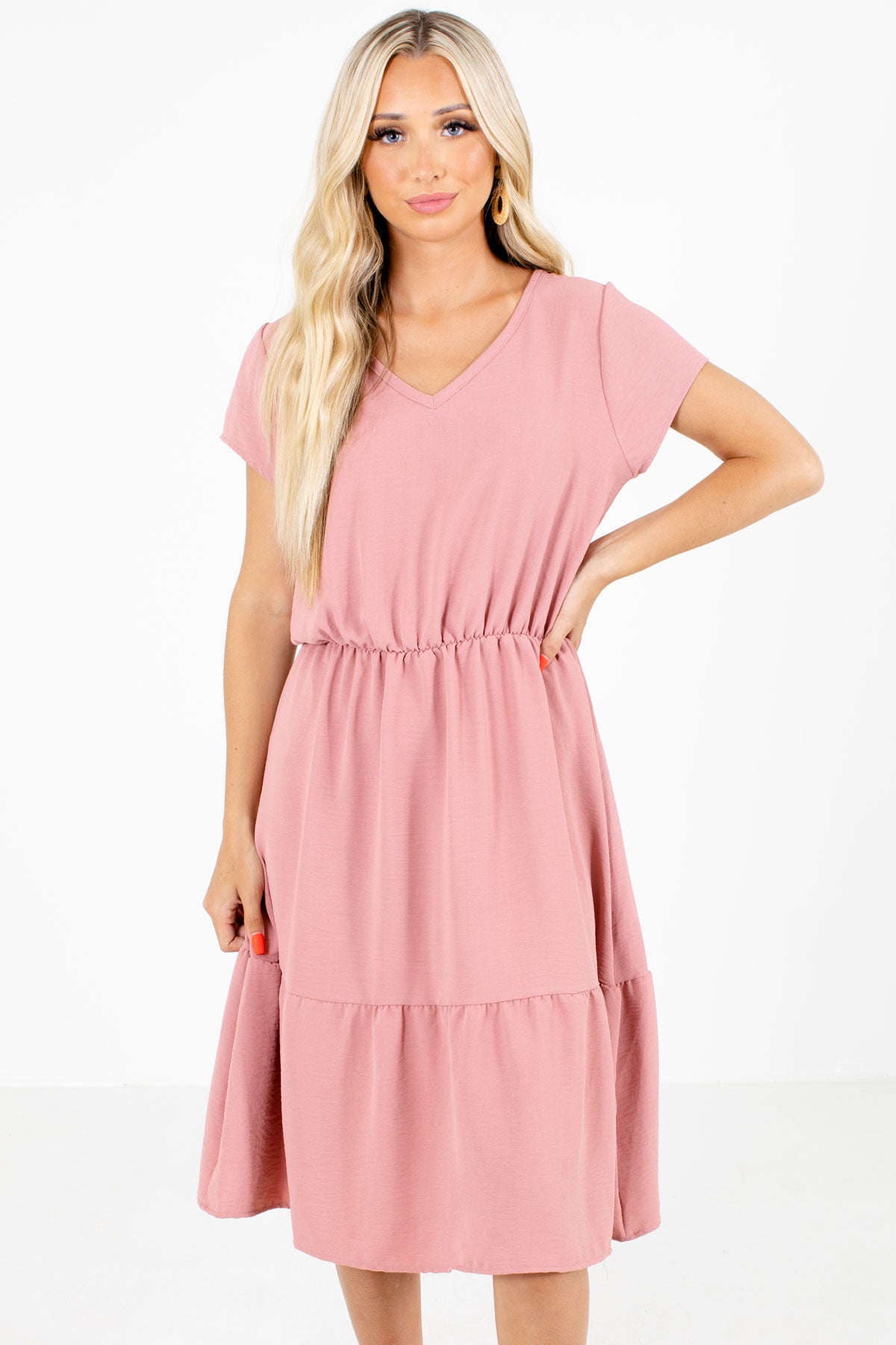 Women's Pink Lightweight Material Boutique Midi Dress