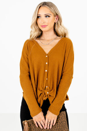 Tawny Orange Button-Up Front Boutique Tops for Women