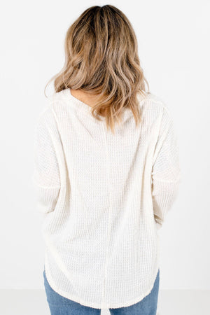 Women’s Cream High-Quality Waffle Knit Material Boutique Tops