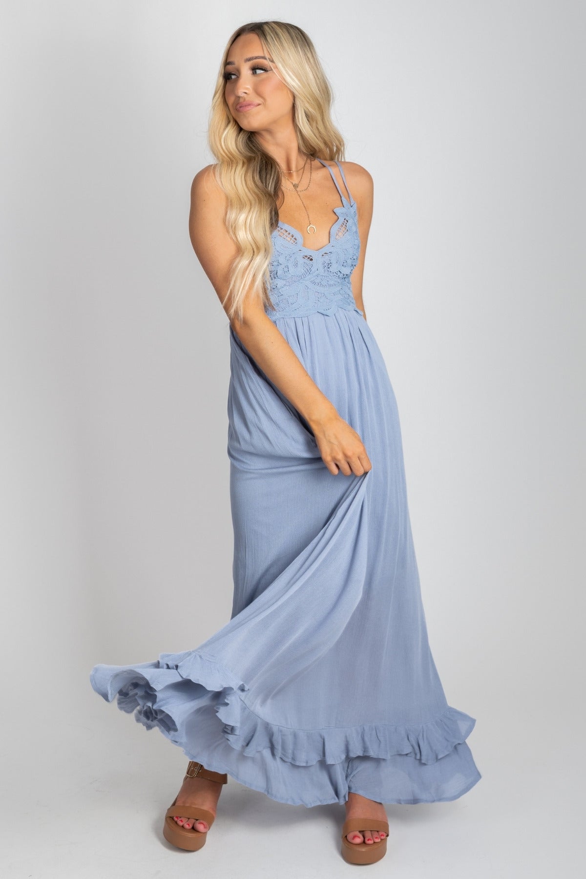 Blue Lace Long Dress for Women