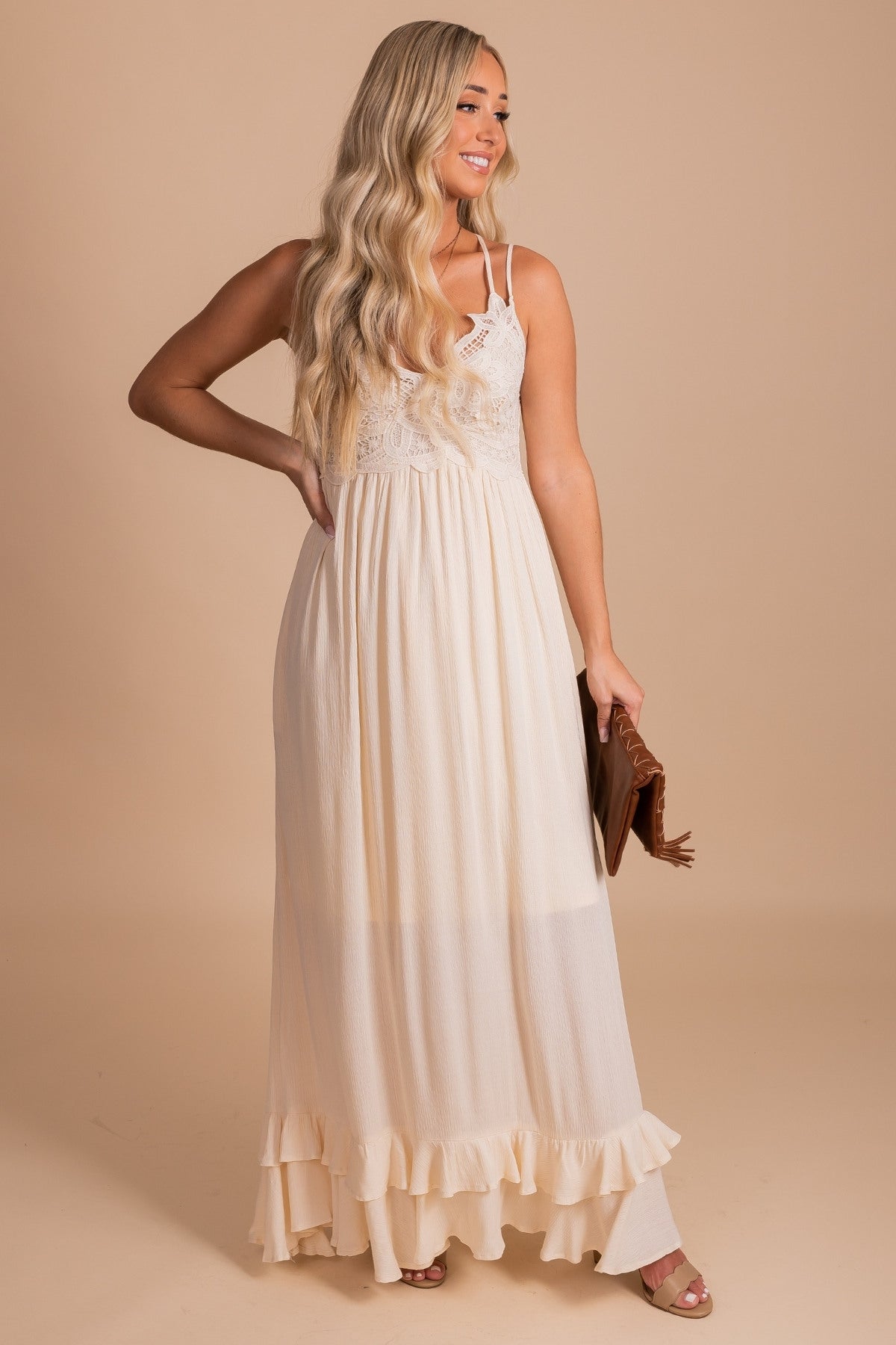 Women's Long Dress in Cream for Special Occasions