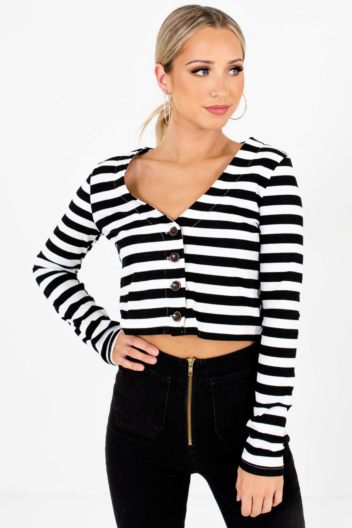 Black and White Striped Boutique Crop Tops for Women
