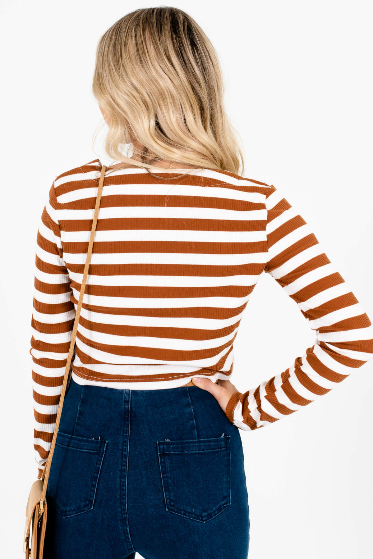 Women’s Rust Brown Ribbed Material Boutique Crop Tops