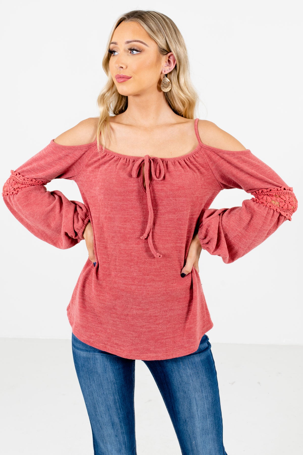 Pink Cold Shoulder Style Boutique Tops for Women