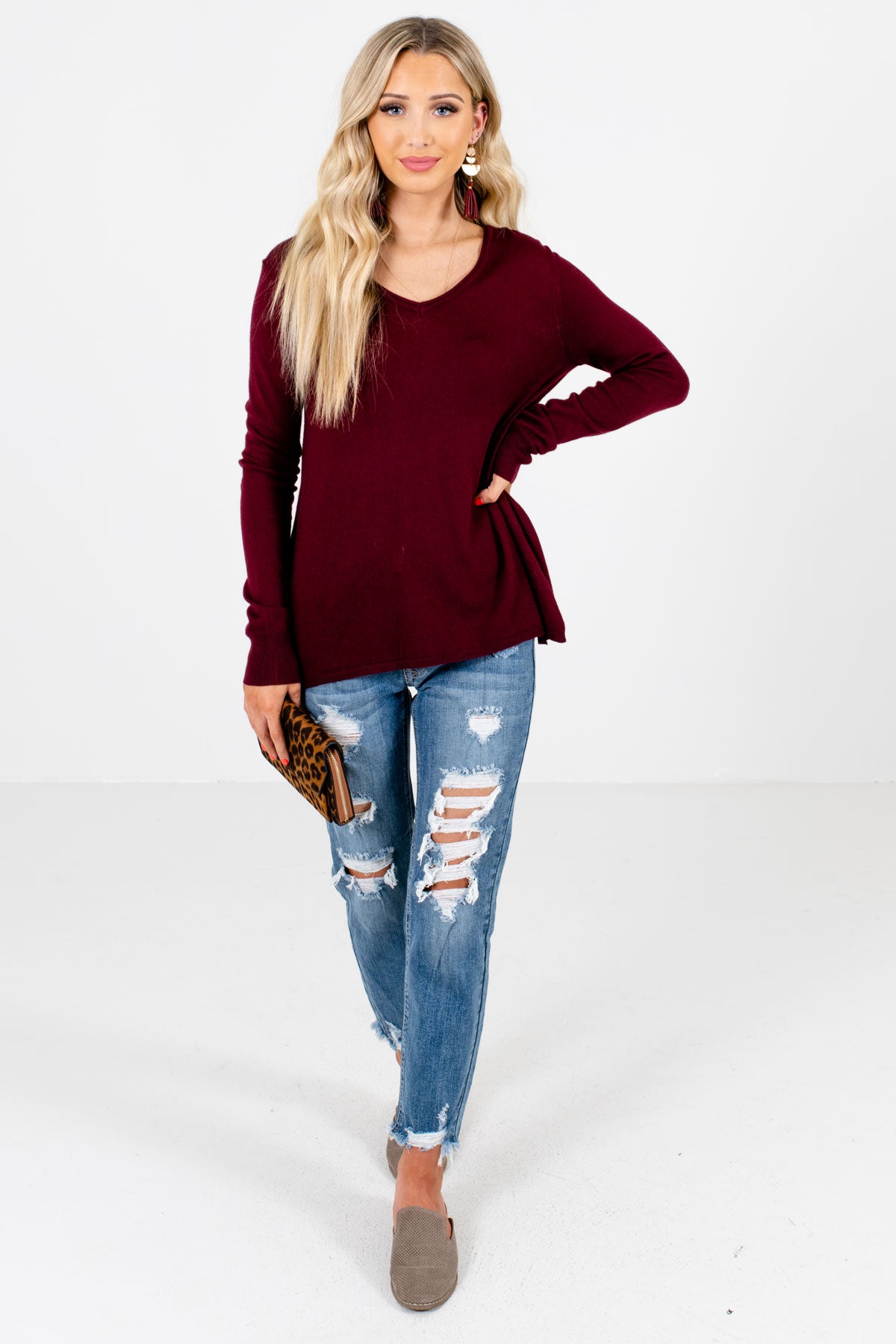 Women’s Burgundy Cozy and Warm Boutique Sweaters