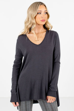 Charcoal Gray Lightweight Knit Material Boutique Sweaters for Women